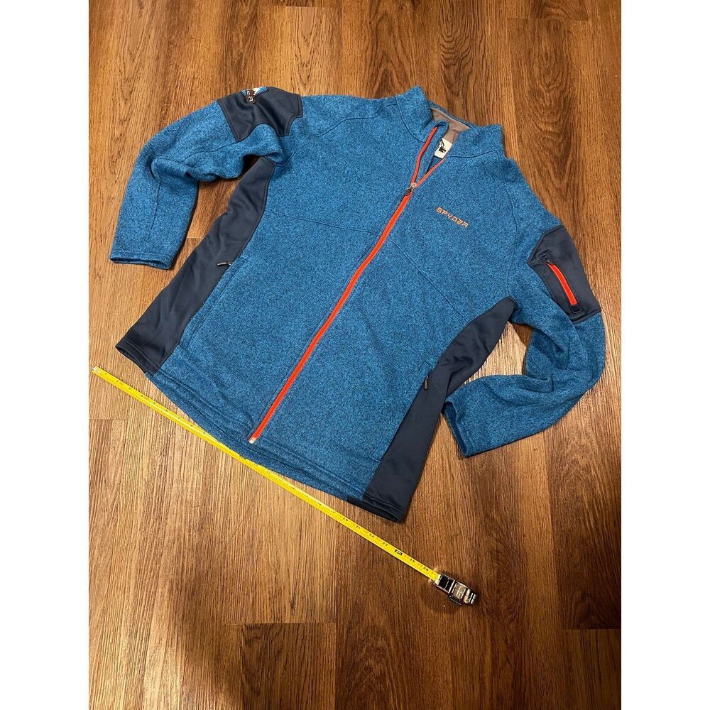 Spyder Mens Full Zip Sweater Fleece Jacket Blue Orange Accent Pocket XL